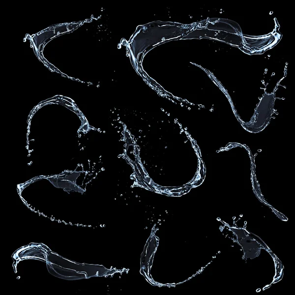 Błękitne wody plamy na białym tle na czarnym tle — Zdjęcie stockowe