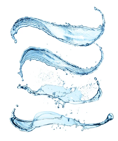 Blauwe water spatten geïsoleerd op witte achtergrond — Stockfoto
