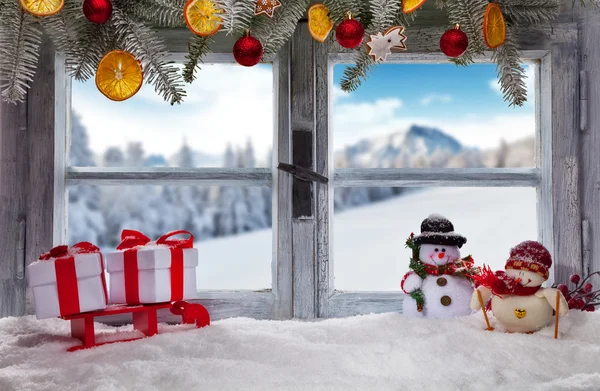 Atmosfärisk jul Fönsterdekoration fönsterbräda — Stockfoto