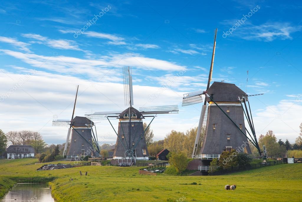 Windmills and water canal, Netherlands