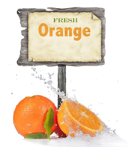 Fresh orange in water splash on white — Stock Photo, Image