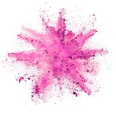Explosion of purple powder on white background clipart