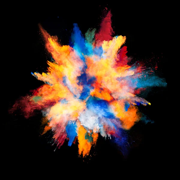 Explosion of colored powder on black background — Stock Photo, Image