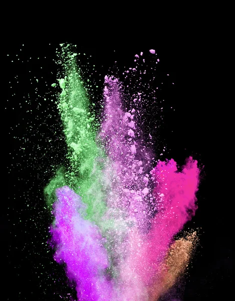 Explosion of colored powder on black background — Stock Photo, Image