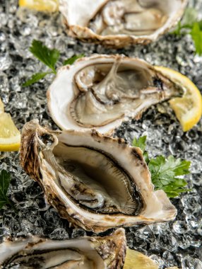 Buz drift ile taş tabakta istiridye