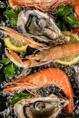 Kara taş üzerine hizmet deniz ürünleri