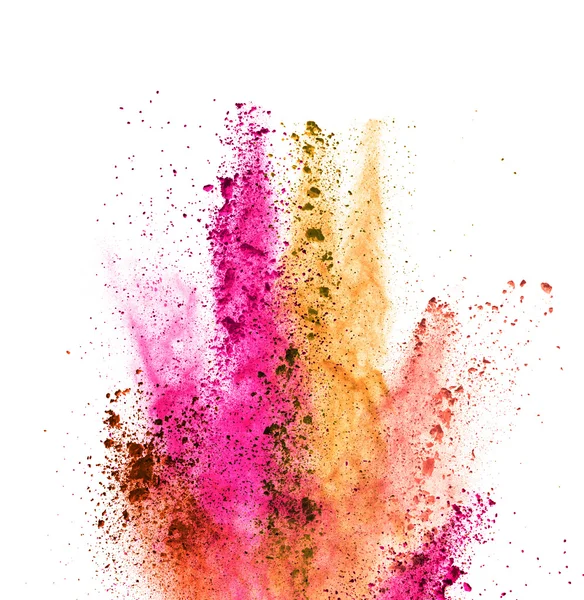 Explosion of colored powder on white background — Stock Photo, Image