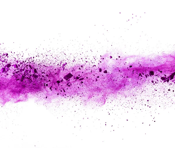 Explosion of purple powder on white background — Stock Photo, Image