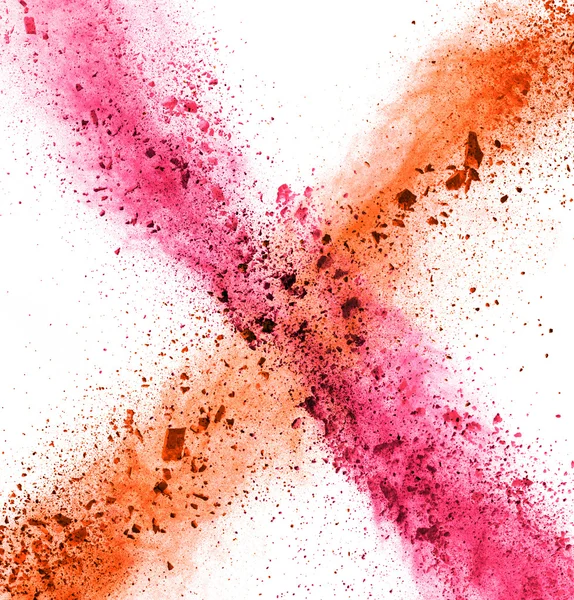 Explosion of colored powder on white background — Stock Photo, Image