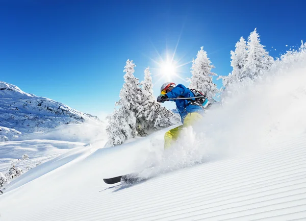 Man skier running downhill — Stock Photo, Image