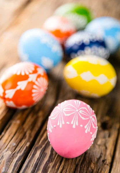 Easter eggs on wooden background — Stock Photo, Image