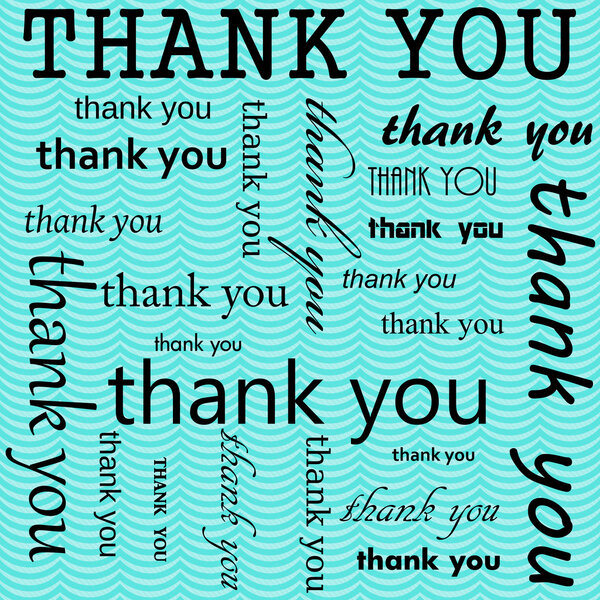 Thank You Design with Teal Wavy Stripes Tile Pattern Repeat Back