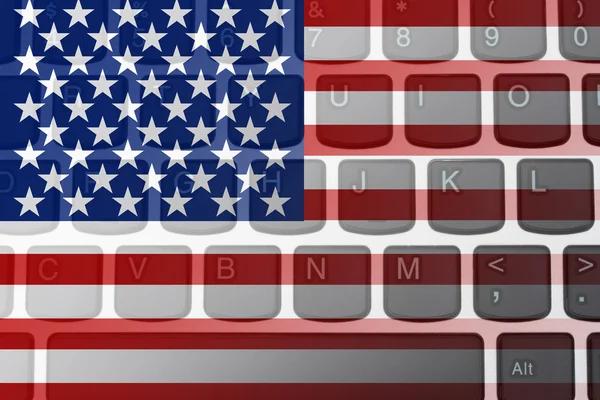 Internet en Estados Unidos, teclado de ordenador con la f americana —  Fotos de Stock