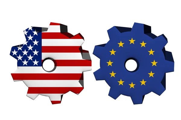 Los Estados Unidos de América y la Unión Europea trabajando juntos — Foto de Stock