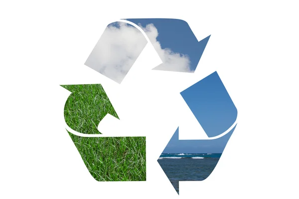 Recycle Symbol with water, sky and grass — Stock Photo, Image