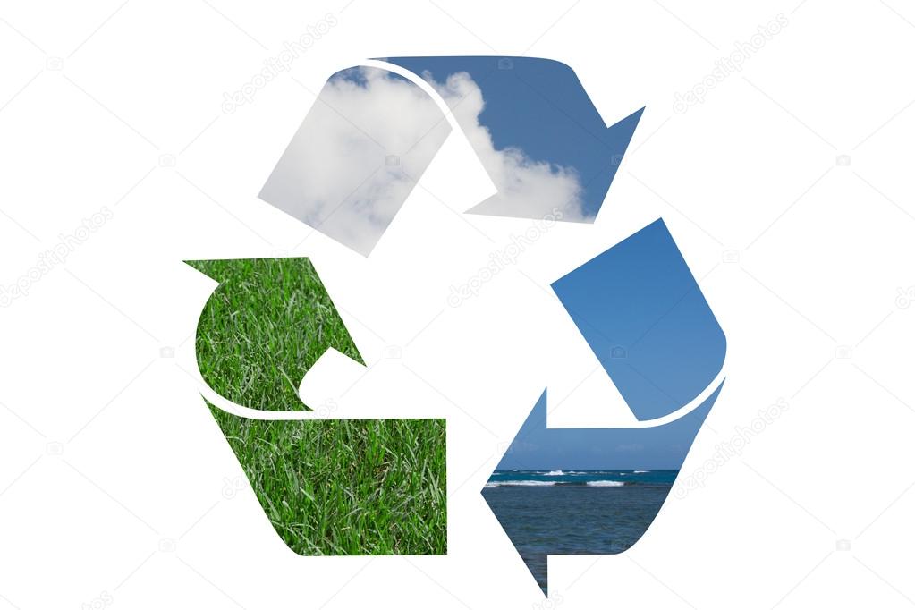 Recycle Symbol with water, sky and grass