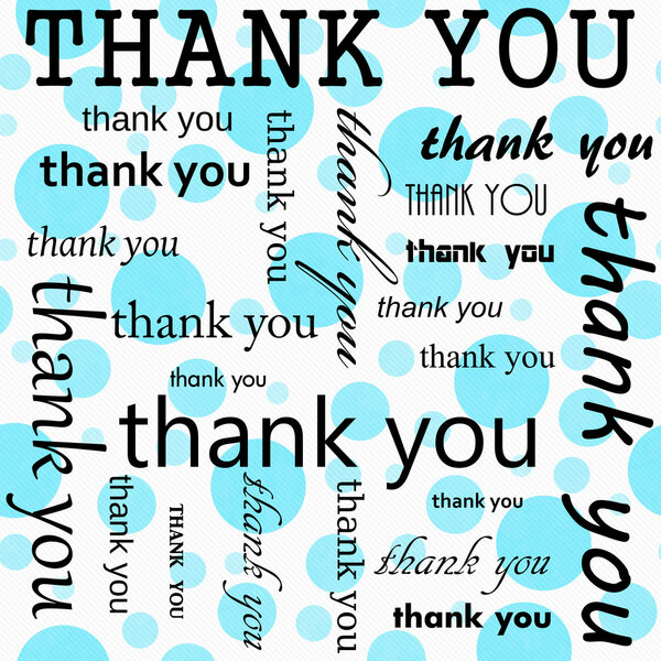 Thank You Design with Teal and White Polka Dot Tile Pattern Repe