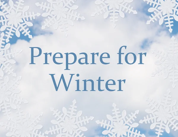 Fondo de copo de nieve blanco con Prepare for Winter Message — Foto de Stock