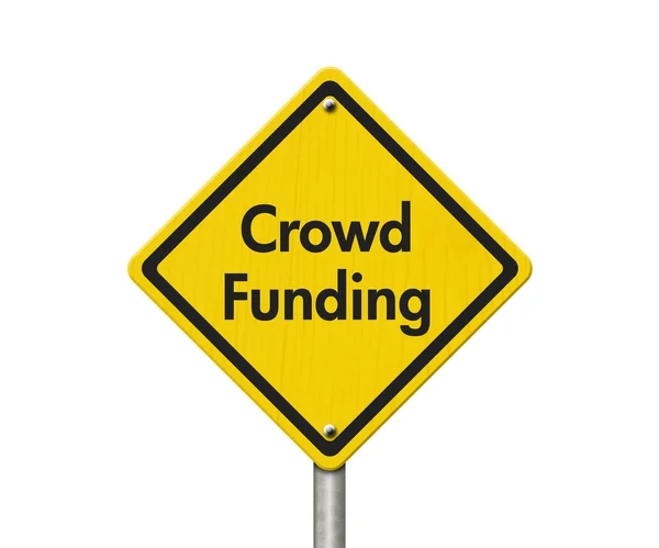 Yellow Warning Crowd Funding Highway Road Sign — Stock Photo, Image