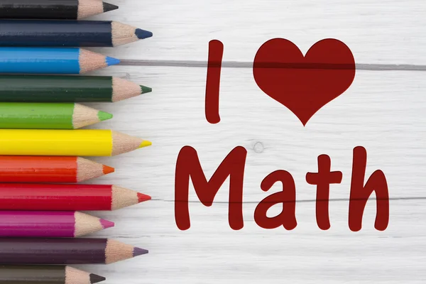Kalem boya kalemleri ile metin matematik seviyorum — Stok fotoğraf