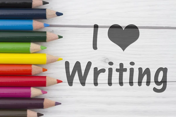 Crayon Crayons avec texte J'aime Ecrire — Photo