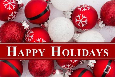 Bir sürü kırmızı ve beyaz Noel balosu süsüsüyle mutlu bayramlar.