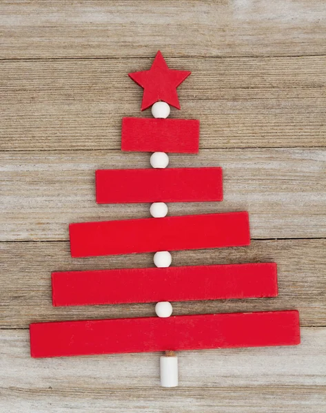 Rood Hout Kerstboom Met Grunge Hout Mockup Met Kopieerruimte Voor — Stockfoto