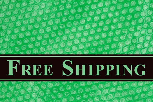 Free Shipping Message Green Bubble Wrap Plastic Packaging Material — Stock Photo, Image