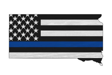 Güney Dakota haritasında polis memurlarını desteklediğiniz için Amerikan bayrağı var.