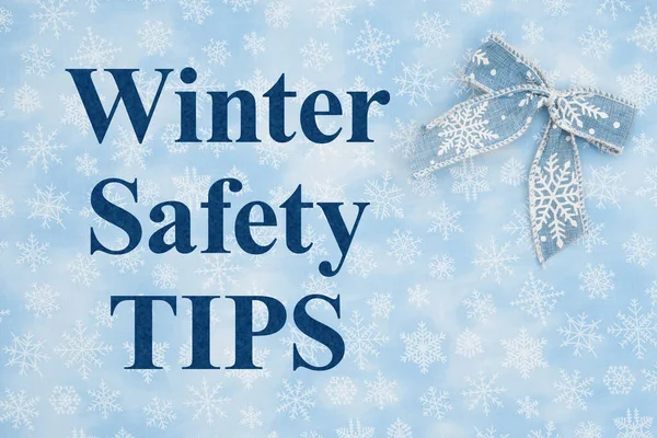 Winter Safety Tips Message Blue Bow White Snowflake Blue Snowflake — Stok Foto