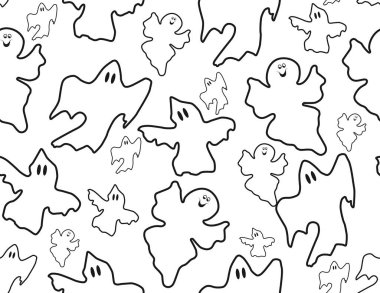 Beyaz ve siyah hayalet arkaplanı, Cadılar Bayramı veya korkunç mesaj için tekrarlanıyor.