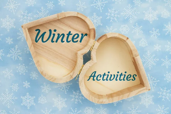 Idea Box Winter Activities Message Open Wood Shaped Box Blue — Stock Photo, Image