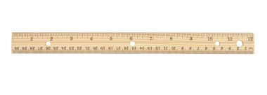Retro wood 12-inch ruler with silver edge isolated on white clipart