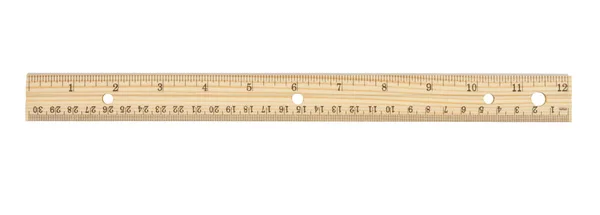 Retro Wood Inch Ruler Silver Edge Isolated White — Stock Photo, Image