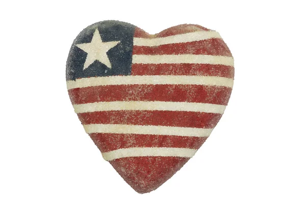 Corazón Retro Con Imagen Inicio Americano Bandera Rayas Aislada Sobre —  Fotos de Stock