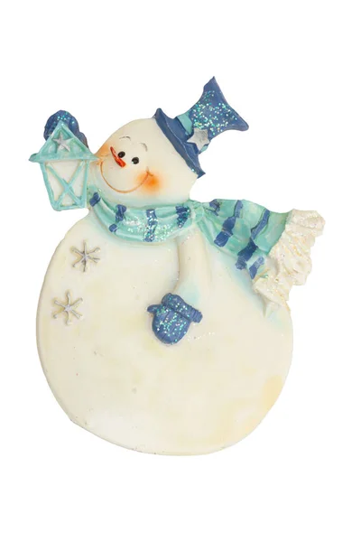 Счастливый Плоский Снеговик Шляпе Шарфе Белом — стоковое фото