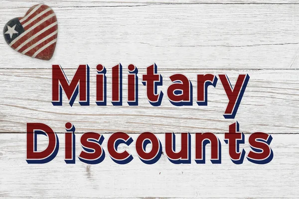 Military Discount Message Old Heart American Flag Weathered Whitewash Wood — Stock Photo, Image