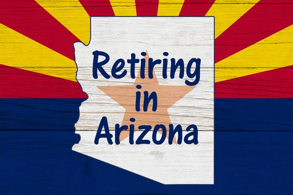 Retirada Arizona Mensaje Una Bandera Del Estado Arizona Con Mapa Imagen de archivo