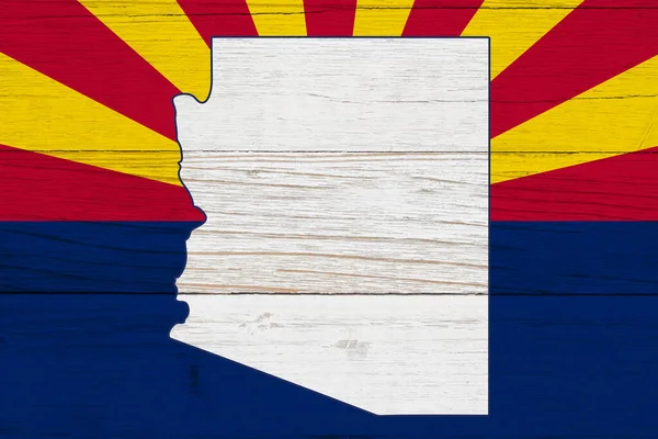 Drapeau État Arizona Avec Carte État Sur Bois Altéré Avec Images De Stock Libres De Droits