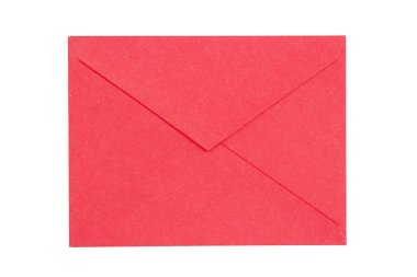 Mesajınız için beyaz üzerine izole edilmiş kırmızı bir zarfın arkası