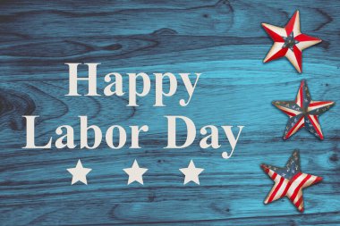 İşçi Bayramı 'nız kutlu olsun Amerikan bayrağı yıldızları grunge blue wood' da 