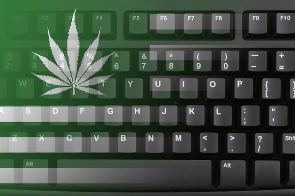 Cannabis Sur Internet Aux États Unis Avec Drapeau Américain Marijuana — Photo
