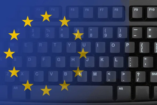 Internet Dans Avec Drapeau Union Européenne Sur Clavier Noir Images De Stock Libres De Droits