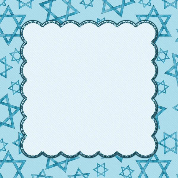 青色のフレームとイラストのスター デビッドパターン背景とともにコピースペースのためのユダヤ語メッセージ ストック写真
