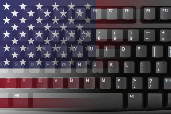 Internet Nos Eua Com Bandeira Dos Estados Unidos Teclado Preto — Fotografia de Stock