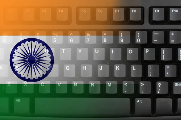 Internet India Indian Flag Black Keyboard — Stock Photo, Image