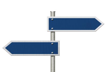 Mesajınız için beyaz üzerine iki boş mavi yol tabelası izole edildi