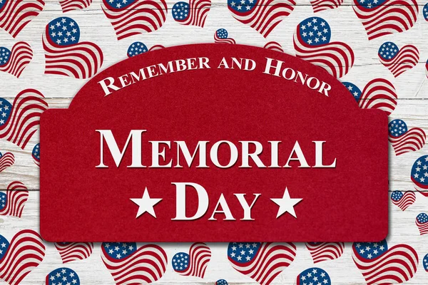 Memorial Day Greeting Sign Red White Blue Usa Flag Hearts — Stock Photo, Image