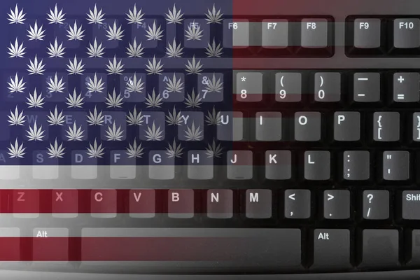 Cannabis Internet Usa Med Usa Marijuana Flagga Ett Svart Tangentbord — Stockfoto