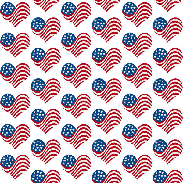 Иллюстрация красный, белый и синий флаг США сердца рисунок фон, который является бесшовным и повторяется